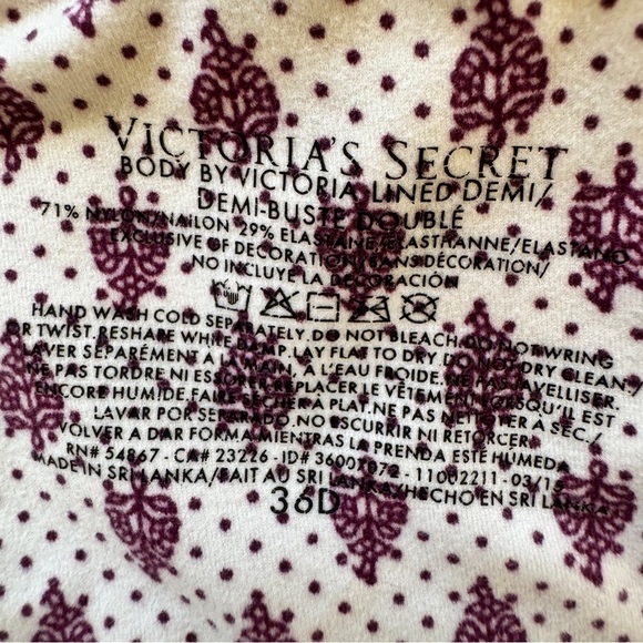 Victoria's Secret Bra Body By Victoria Lined Demi Cream Purple Paisley Sz 36D - Picture 3 of 10